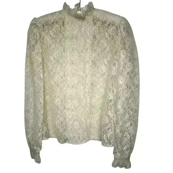 Vintage Victorian Lace Classy High Neck Top Front Pleat Details Button Closure - Picture 1 of 5